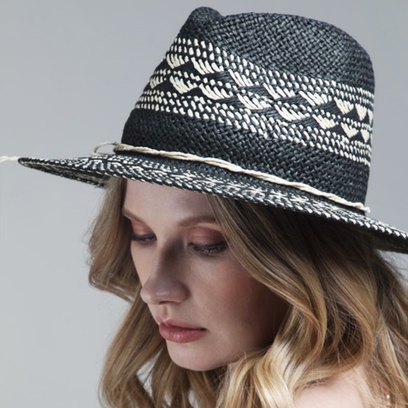 SOLD OUT Handmade Black & Natural Woven Crisscross Panama Hat - Picture 2 of 6